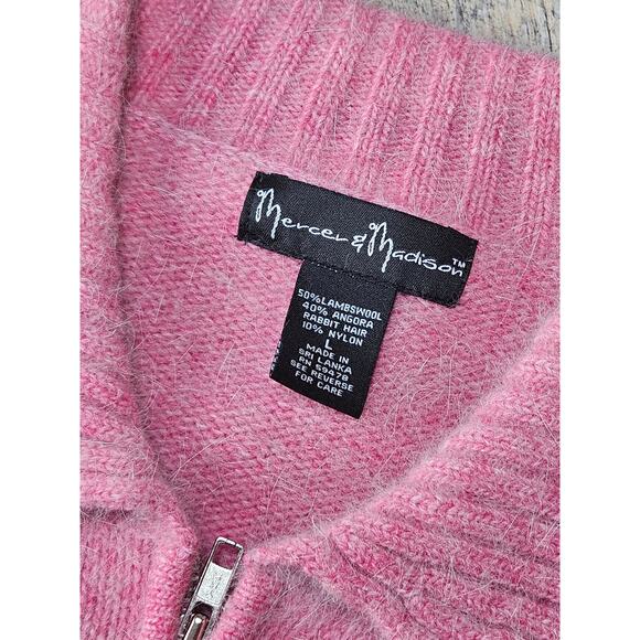 Mercer & Madison lambs wool pink full zip sweater jacket flower rabbit fur large - Picture 3 of 6